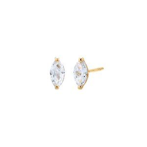 CZ Marquise Shape Stud Earring 14K BRAND NEW PAIR WHITE AND YELLOW GOLD